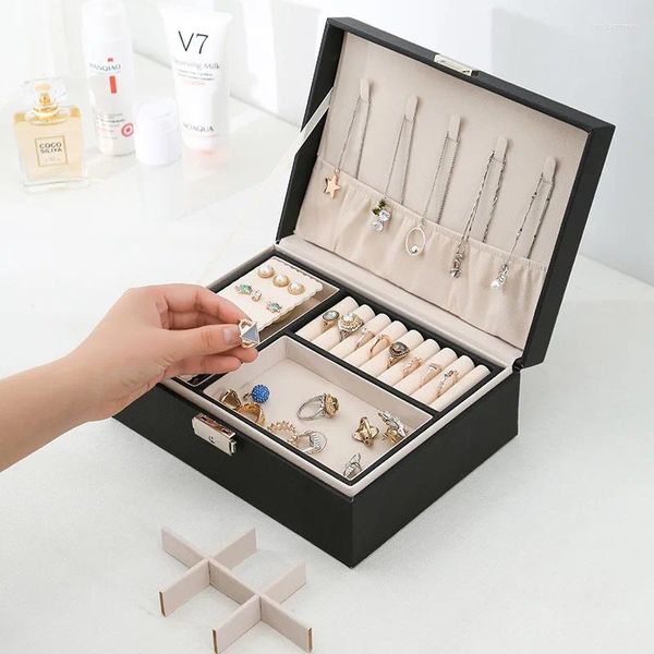 Schmuckbeutel Doppelschicht hölzerne Jewlery Box Ringboxen und Verpackung mit PU Leder-Aufbewahrungsorganisator Make-up Hülle