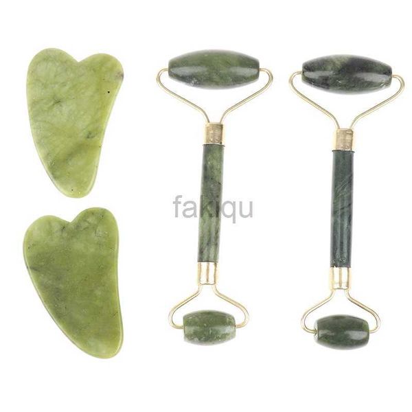 Massage Stones Rocce Natural Gua sha Jade Stone Massage Roller + Guasha Spaper Scacciale Stone Massager facciale SET 240403