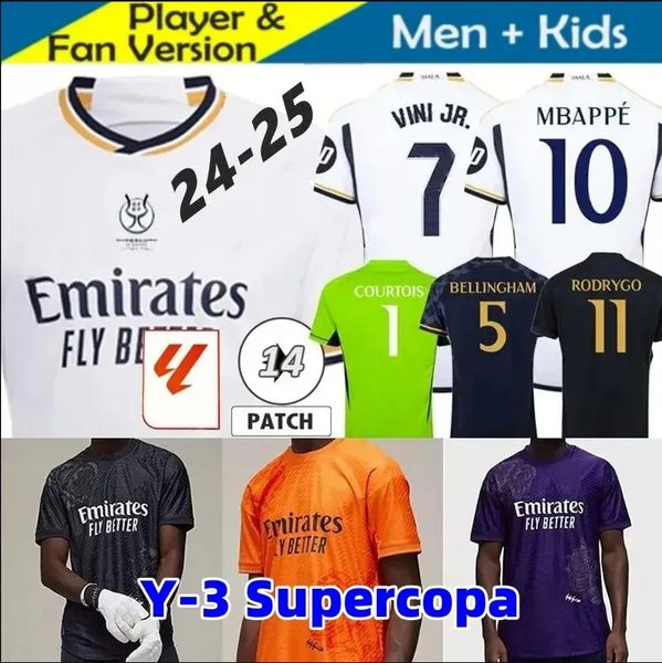 24 25 MBAPPE Bellingham Reals Madrids Jersey de futebol Y-3 Kit Kids 2023 2024 Casa fora Terceira camisa de futebol Y3 Camiseta Rodrygo Vini Jr Plus Purple Black Orange