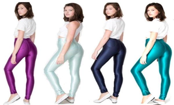 Hohe Taille dehnbar dünne glänzende Spandex fußlose Vollfrau039s Leggings Disco Dance Hosen XH7D445651994