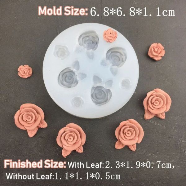 Mini Rose Blume Silikonform mit Blatttonpflaster Form Süßigkeiten Schokoladen Fondanttorte Dekor Hochzeit Cupcake Topper Backform