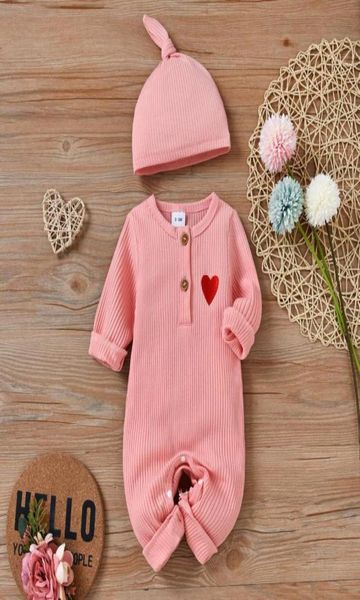 Overalls Frühling Herbst Kleidung Geborenes Baby Mädchen Junge Rotes Herz Gerippte Kleidung Gestrickte Baumwolle Strampler Solide Overall Hut4780838