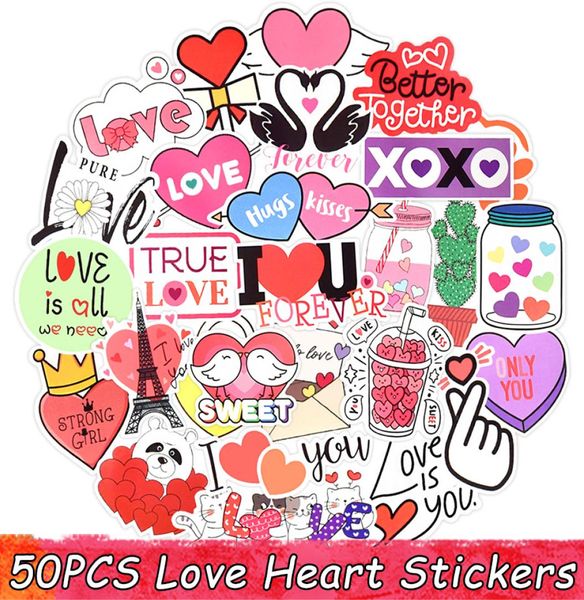 50 PCs Love Heart Aufkleber für Kinder DIY Laptop Car Bike Gitarre Gepäck wasserdichte niedliche Aufkleber Valentine039s Day Geschenk7031135