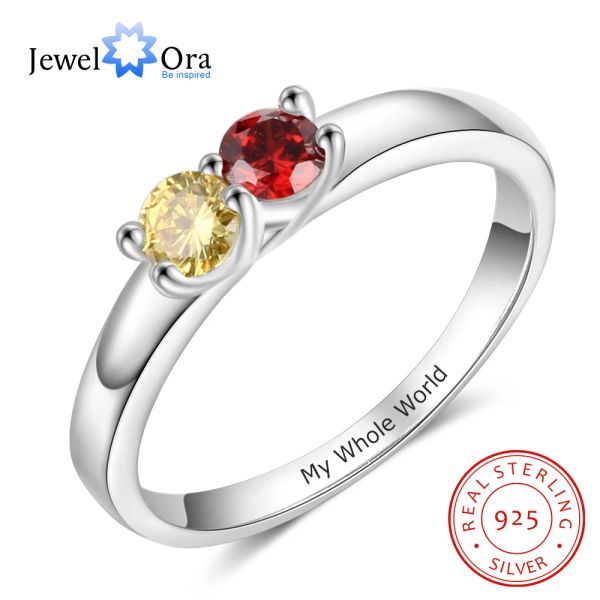 Anéis esterling sier nomes personalizados anéis para mulheres anel de gravura personalizada anel com birthstone sier belas jóias presentes