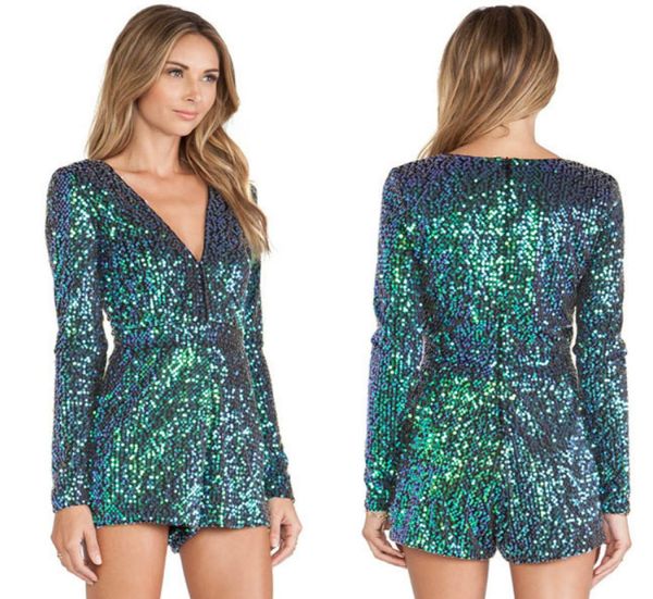 Sexy feminino lantejoulas bling glitter macacão volta zíper solto macacões de festa para todo e sexy clube plus size xsxl 2635560