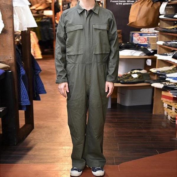 Herrenhose YUSONG Homemade Army Green Workwear Jumpsuit Herringbone Baumwolle Lose Große Größe Unisex Langarm Gerade