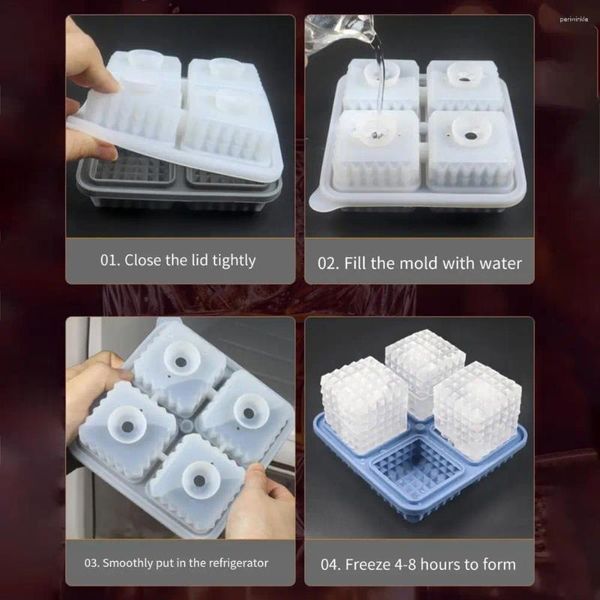 Stampi da forno a sfere di ghiaccio silicone cubo set per cocktail estivi whisky rilascio facile 4 cavità in frigorifero