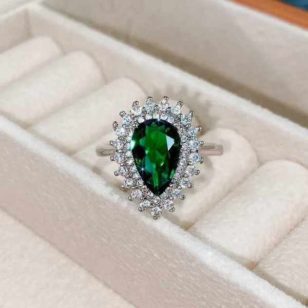 2 pezzi Anelli nuziali CAOSHI Luxury Womens Finger Anelli di dito per festa Crystal a forma di pera verde brillante Nobile Lady Vintage Style Accessori splendidi regalo