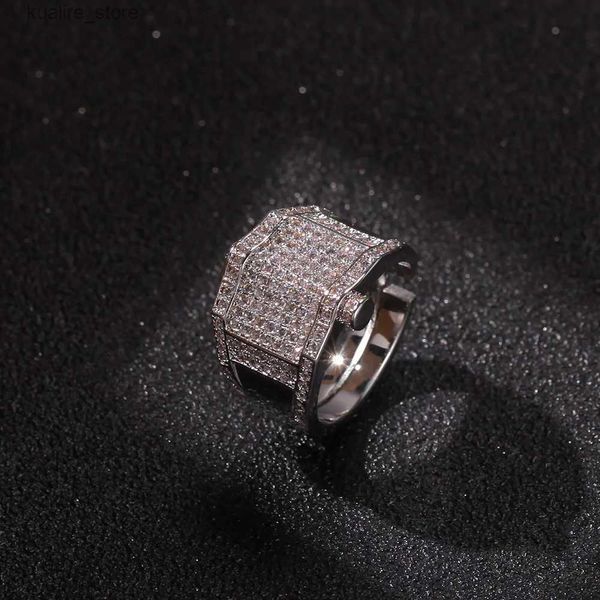 Cluster Rings Rap Street Dance Fit Geometric Cz Style Sparkling Iced Циркон Mirco Pave Pave Set Set Brass Hip Hop Jewelry BR055 L240402