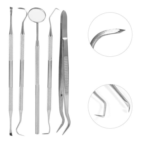 Kit di acciaio inossidabile per igiene orale dentale specchio scaler falcili denti cure per la pulizia della sonda per utensili preparati con custodia per gli strumenti dentali in acciaio inossidabile