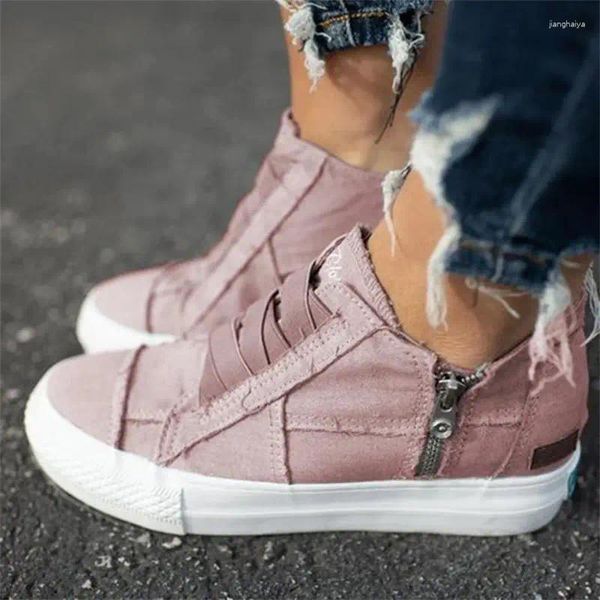 Scarpe casual Spring Mid Top Board Top Round Side Side Zipper Dimensione 43 Student Fashion Single Solid Women's