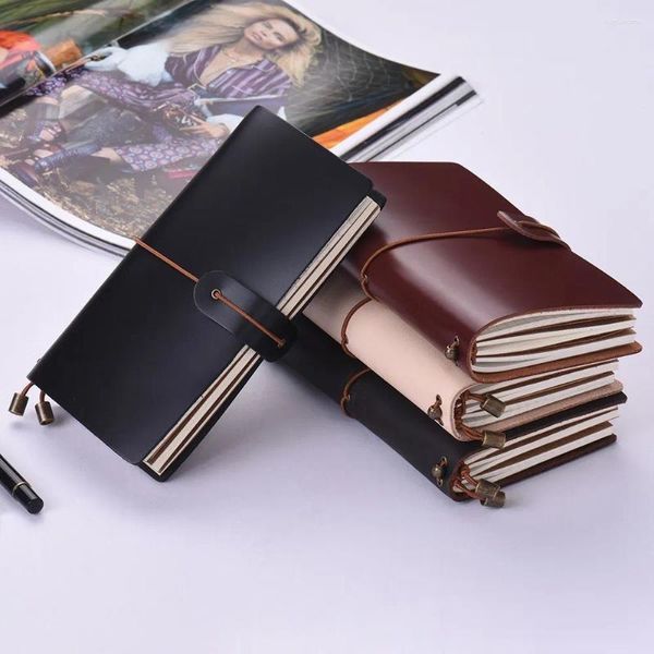 Nachfüllbare Lederjournal Journal Travel Notebook Diary Business Notepad Kartenhalter Gefüttertes Blankgitterpapier mit Gummiband