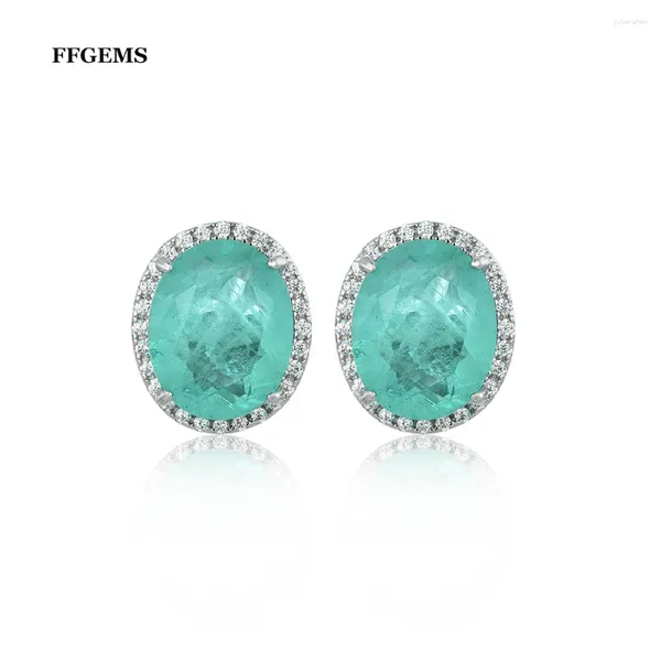 Brincos Dangle FFGEMS Criou verde claro paraiba turmalin oval 8 10 Brincho de pedras preciosas jóias finas para mulheres Presente de festa de casamento com senhora com