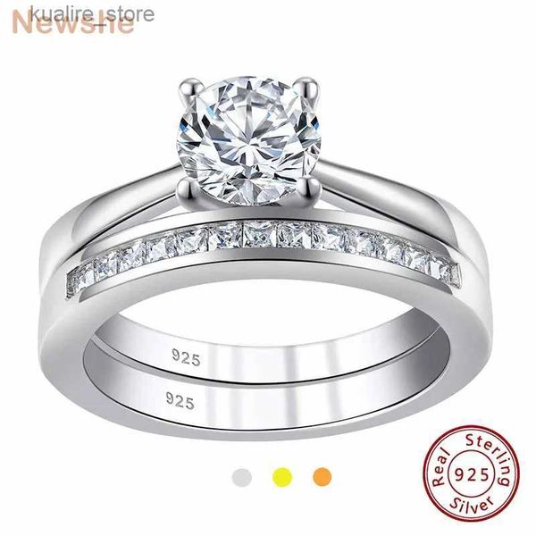 Anelli di cluster Newshe 925 anelli di fidanzamento in argento sterling set di fedi set di gioielli in oro Solitaire Round CZ Cubic Zirconia Taglia 4-13 L240402