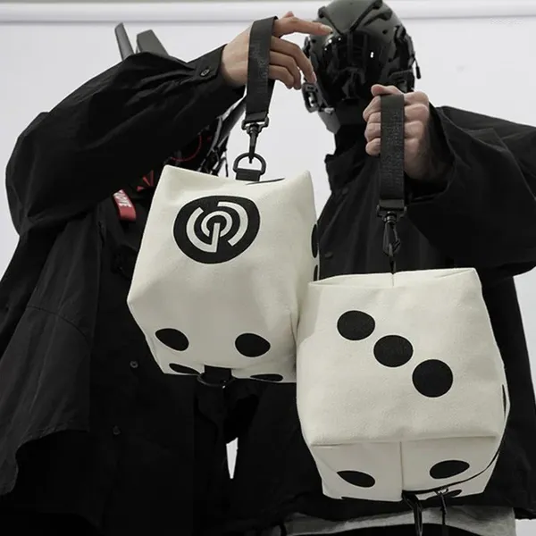Depolama çantaları zar şekilli kare çanta moda çok yönlü portatif trend kişiselleştirilmiş el çantası tuval crossbody fermuar mini kadın erkek
