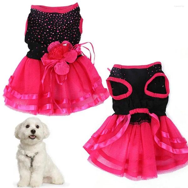 Vestido de vestido de pet de pet rosa gaze de gazia de cachorro gato princesa roupas acessórios