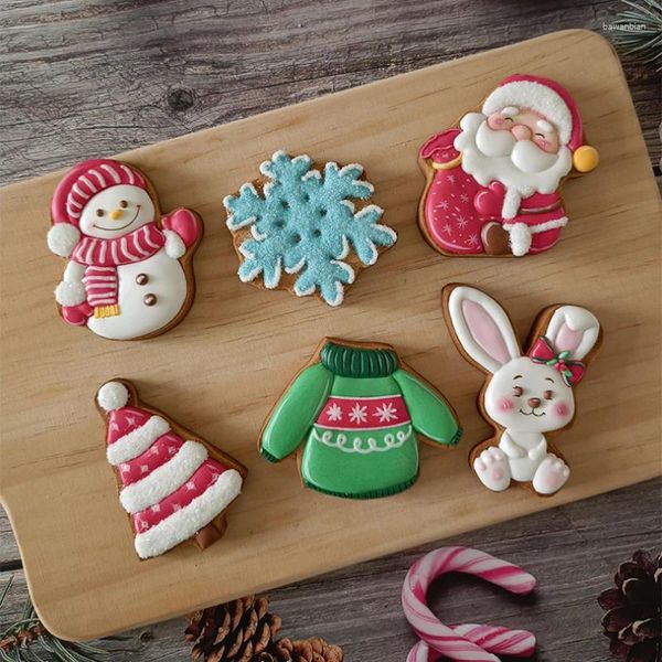 Формы для выпечки 2024, формы для печенья с Рождеством Санта-Елки, снеговика, резак для печенья и штамп, инструмент для тиснения годового торта «сделай сам»