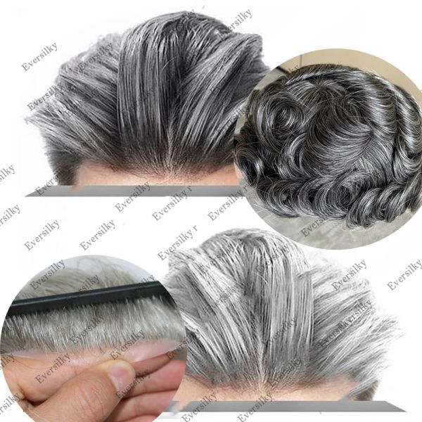 Toupees White Hair Hair Penos de cabelo macio de pele fina de pele masculina 100% cabelos humanos reais para homens Sistema de substituição de cabelo virgem europeia Toupee Toupee