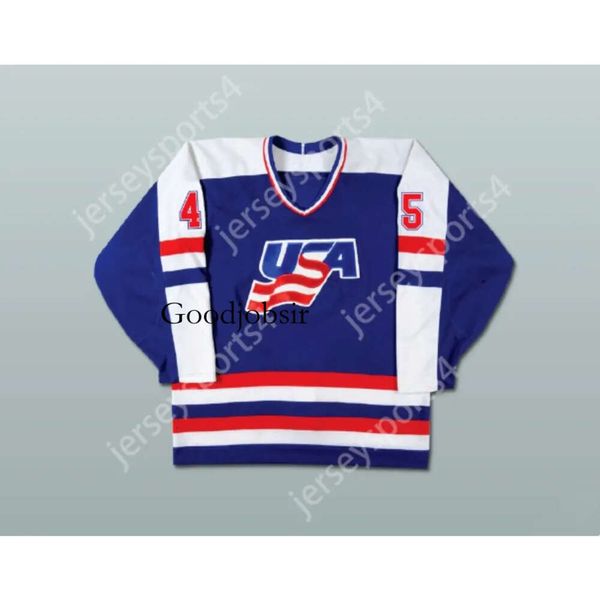 GDSIR Custom Donald Trump 45 Team USA Blue Hockey Jersey New Top Ed S-M-L-XL-XXL-3XL-4XL-5xl-6xl