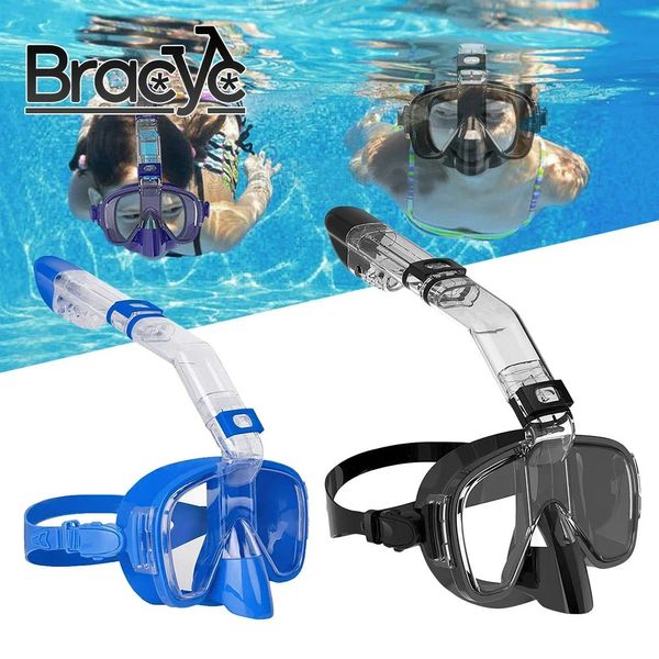 Máscara de snorkel Conjunto de mergulho antifog dobrável com sistema completo de tampa seca para engrenagem de snorkeling profissional de natação gratuita adultos crianças 240328