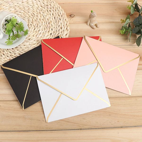 Envelopes 15pcs/lote 190mmx40mm, 175mmx125mm envelopes de estampagem de ouro 250gsm Papel Pearl Wedding Business Envelopes Envelope