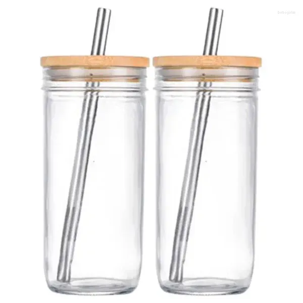 Tazze di piattalei vetri da caffè ghiacciati 2 pezzi di vetro riutilizzabile con paglia per cocktail di frappè da tè al latte