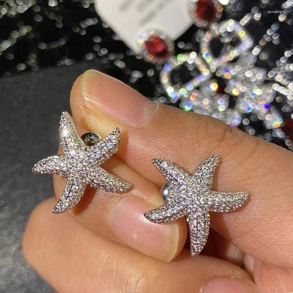 Brincos do garanhão Caoshi Fashion Starfish Silver Color Brilliant Chirconia Jewelry for Engagement Delicate Wedding Acessórios