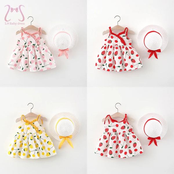 2pcsset Summer Strawberry Baby Girl Beach Dress Abito Fashi