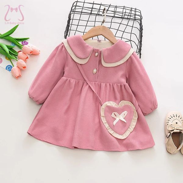 2PCSSET Spring Baby Girls Cashmere Dress Terne de vestido simples Criança de lapid de lapela sólida Mangas compridas Roupas infantis 0 a 3 anos 240403