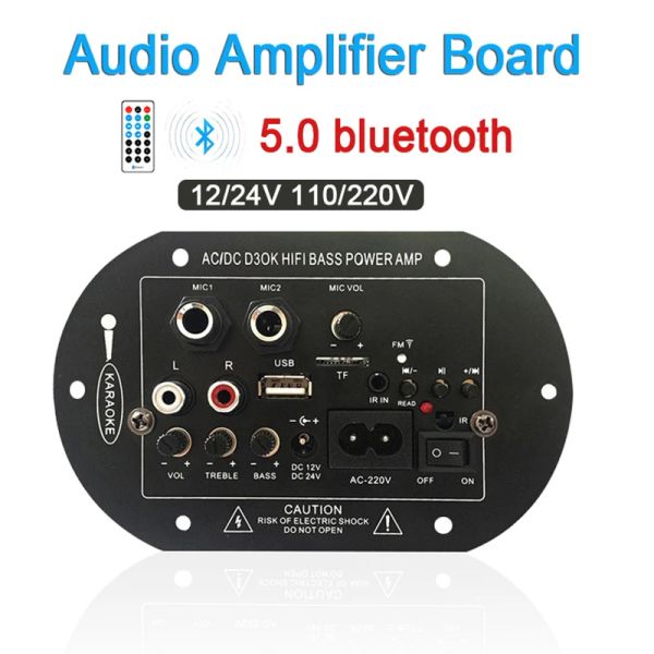Hoparlörler Ses Amplifikatör Kartı 120W Bluetooth Subwoofer Çift Mikrofon Amp Modülü DC 12V 24V Karaoke Açık AC 110V 220V Hoparlör