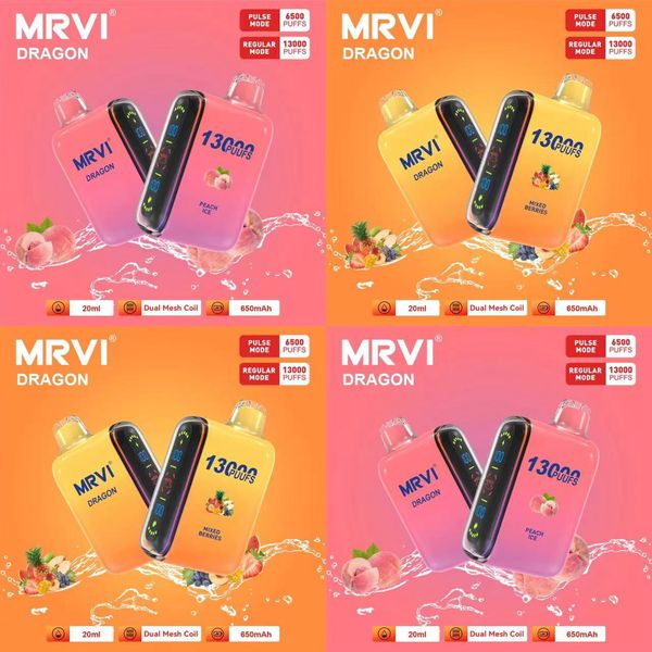 Original MRVI Dragon 13K Puff Geek Bar Vape Einwegpuff Shisha Vaper Dual Mesh Coil Vapsolo Puff Shisha 650mah wiederaufladbarer Akku 20ml Pod kostenloser Versand