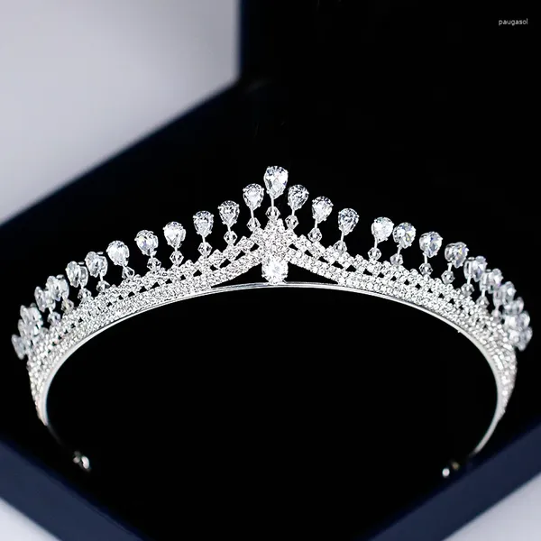 Hair Clips Luxo Coroa da coroa da cabeça Crystal Rhinestone Tiara e Band Jewelry Silver Color Bridal Accessories Wedding