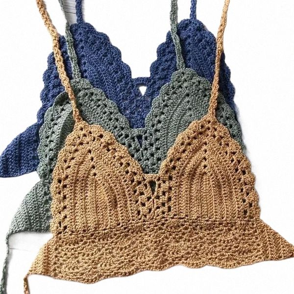 Sexy Women Bikini Crop Top Häkeln Boho Beach Bralette Halter Cami Strick BH Tank Backl Sommer Holiday Beachwear Camisoles 246A J83Y##