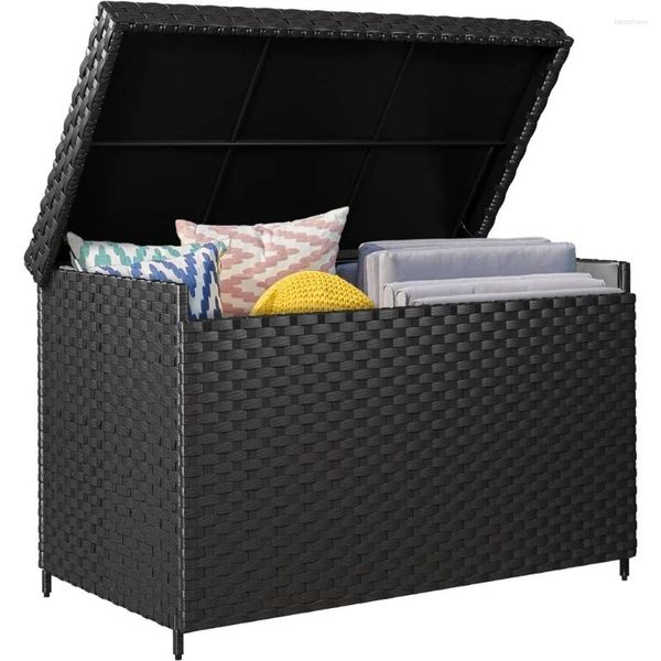 Aufbewahrungstaschen 230 Gallonen Wicker Deck Box xxl Allwetter-Rattan-Bin für Terrasse Möbelkissen