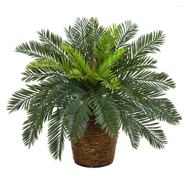 Dekorative Blumen 45 cm Großer künstlicher Palmenzweig Tropische falsche Cycad -Pflanzen Plastik Kokosnussblätter für Hausgartenparty Hochzeit