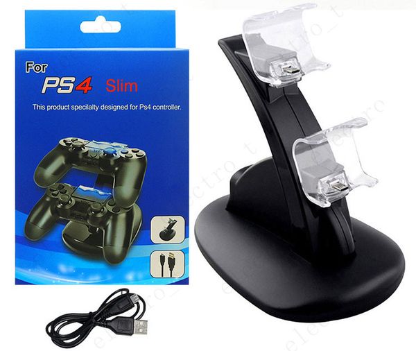 LED Dual Dock Dock Mount USB Charging Stand para PlayStation 4 PS4 Xbox One Gaming Wireless Controller com caixa de varejo MQ30