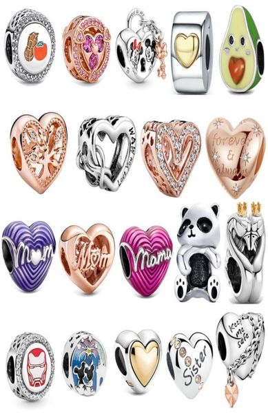 New S925 Sterling Silver Charme Logo Beds redonda Love Heart Heart Original Fit Bracelet Panda Pingente Classic Fashion Fashion Diy Ladies Mom Jóia Presente1236429