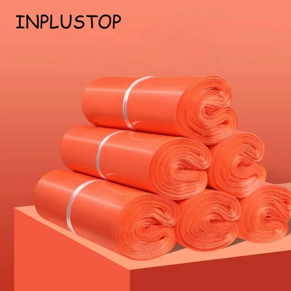 Mailers INPLUSTOP 50PCS PACAGEM BACO DE PAPAGEM DE CORRA ORANGE CORA ENVELOPE DE ENVELOPE POSTAL POSTAL Bolsa espetada