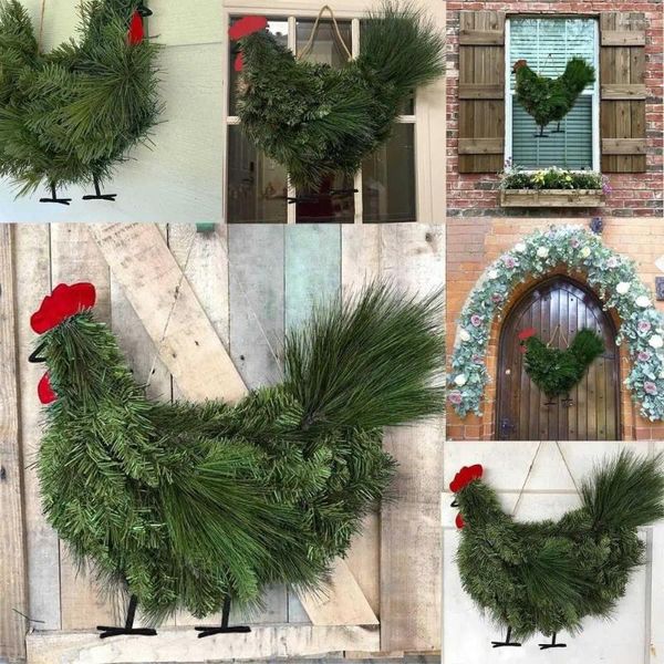 Fiori decorativi in ​​plastica Christmas Gallo di pollo ghirlanda artificiale artificiale a mano a sospensione per la parete gancio delle porte