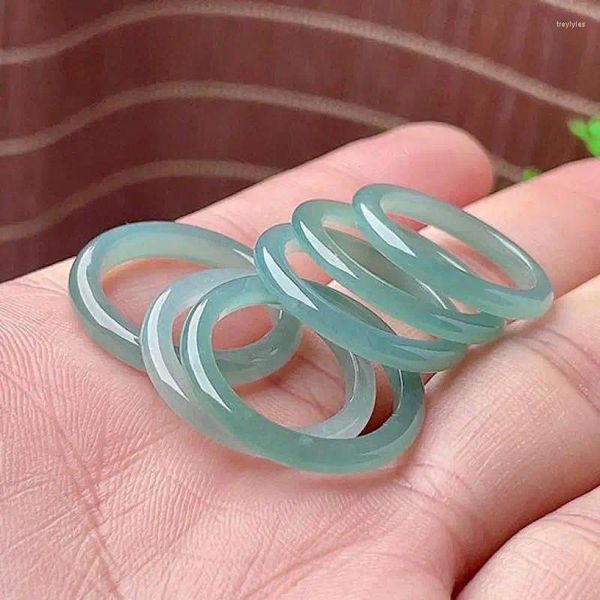 Clusterringe hochgradig Grade A Blue Water Jade Männer Frauen Fein Schmuck Accessoires echte Myanmar Jadeit Naturstein Jades Band Ring
