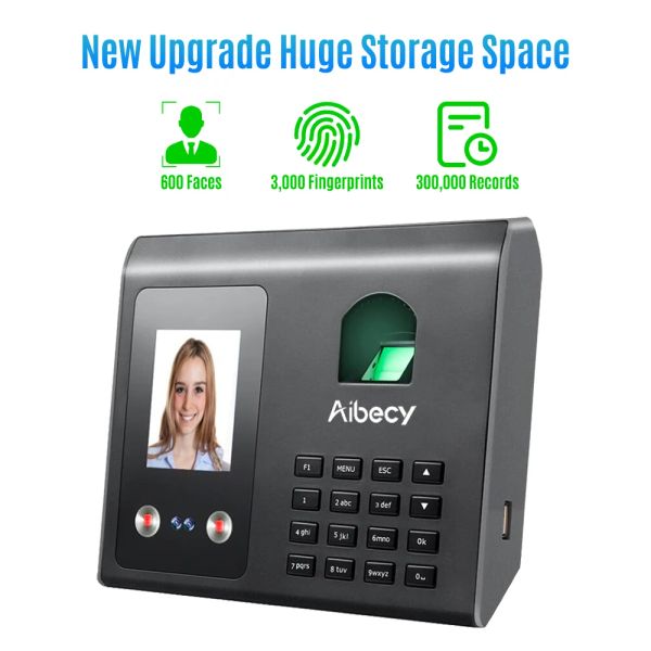 Запись Aibecy Inteply посещаемость машины для лица отпечатка пальцами, распознавание пароля, биометрические часы для сотрудников с голосом