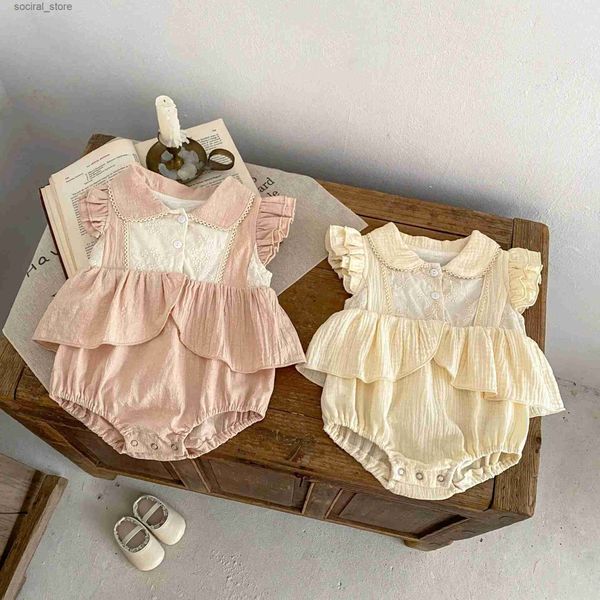 Rompers 22003 Roupas de bebê coreano 2024 Summer New Dollar Salia pequena Ha Roupas Doce e adorável garotas de uma peça L240402