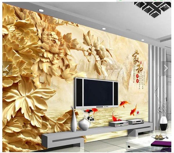 Обои обои обои 3d домашнее украшение три - размерные деревянные режущие цветы ландшафтная гостиная фоновая стена
