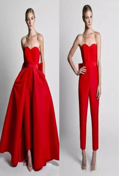 NEU Red 2019 Krikor Jabotian Jumpsuits Abendkleider mit Bogen abnehmbarer Zug Schatz Prom Formal Partykleider4147039