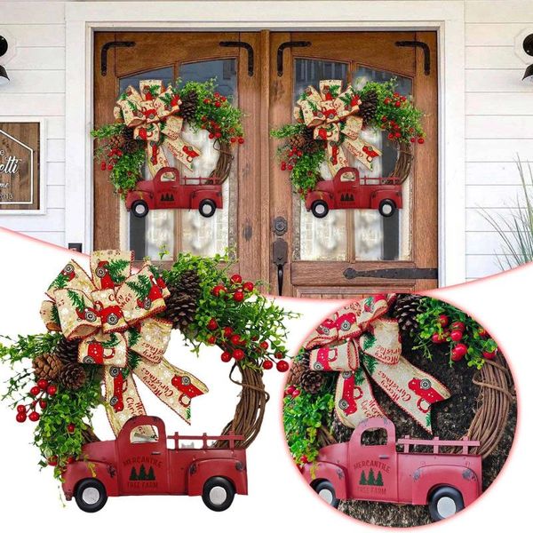 Flores decorativas Wreath Base Christmas Caminhão Vermelho Três decorações de arco Porta pendurada xícara de sucção