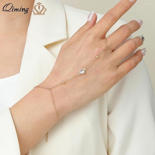 Связанные браслеты Qiming Beads Stone Chain Ring Ring