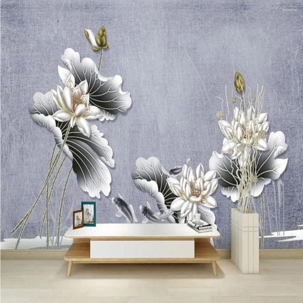 Tapeten Mi'lo'fi Custom Large Tapete Wandbilder 3D chinesischer Stil einfacher Lotus -Bildhintergrund