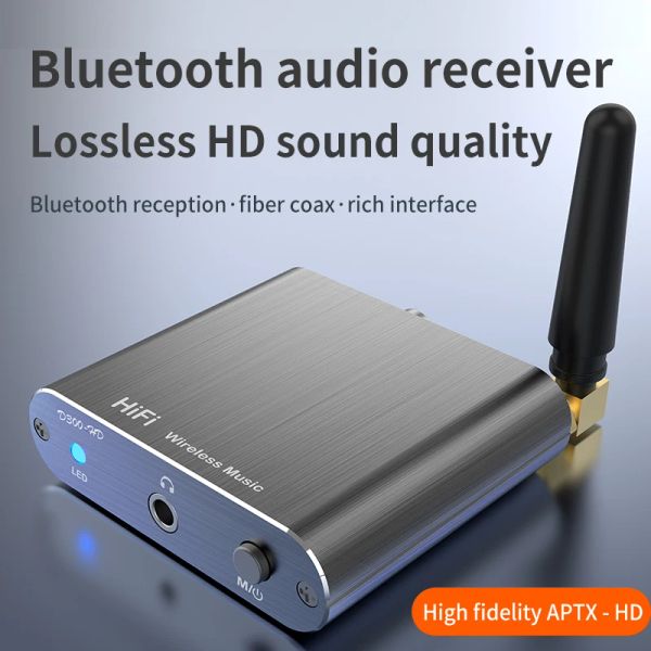 Adapter AptXHD Bluetooth 5.2 Musikempfänger HiFi Wireless Audio -Adapter -Unterstützung 3,5 mm Aux -Aux -Glasfaser Koaxialausgang für Ampliferauto