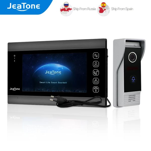 Doorbells Jeatone 7 inç ev video kapı telefon intercom sistemi 1200TVL kapı zili kamera renk lcd ekran kilidini açmak için iki yönlü konuşma