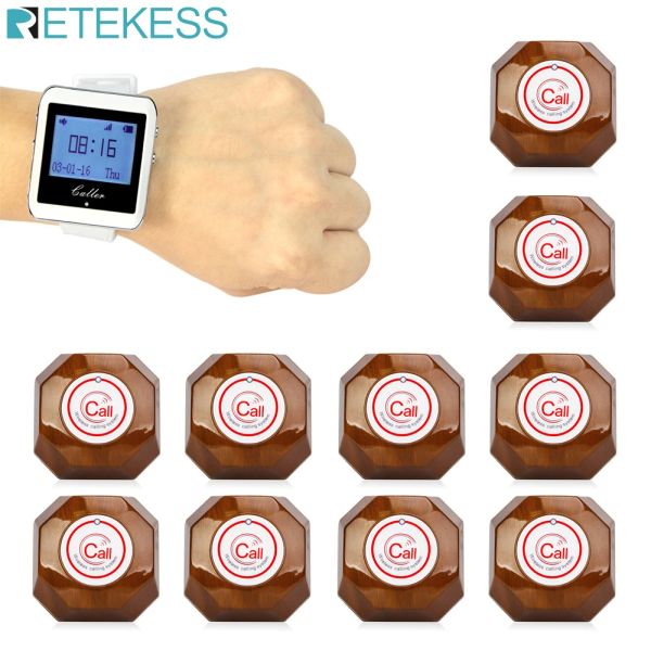 Accessori Riechess Wireless Calling System Watch Ricevitore+10pcs T133 Chiamate Pulsanti Clievo per cameriere per il Cafe Bar Game Hall